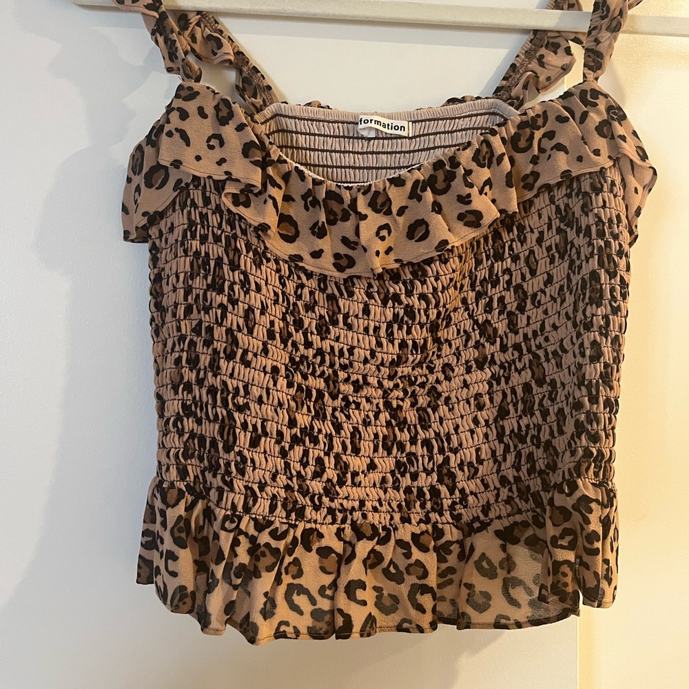 Reformation Leopard Print Ruche Top - Picture 2 of 3